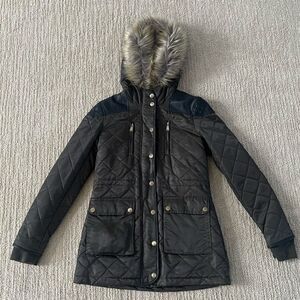 BCBGeneration Dark Olive Quilted Winter Coat with Furry Hood